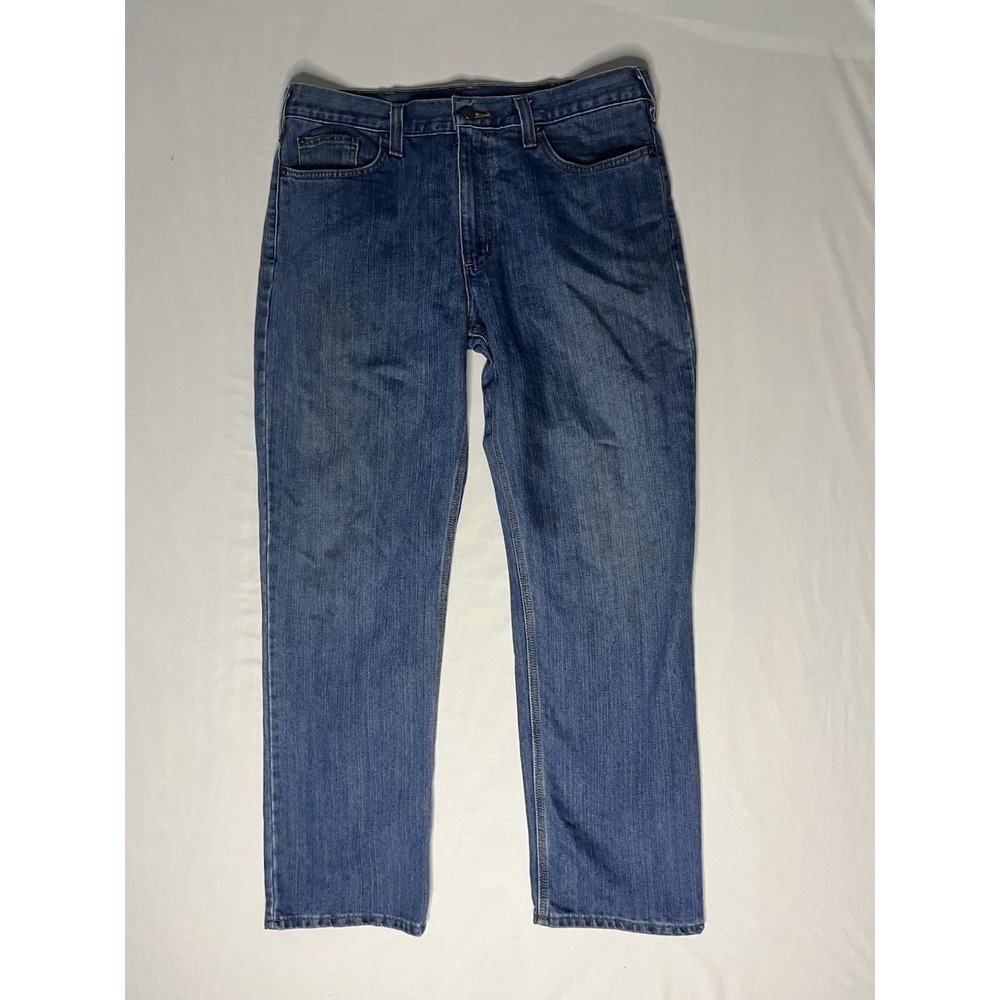 Carhartt Relaxed Fit Denim Jeans Men's 36x33 Blue Flat Front Straight 101483-980